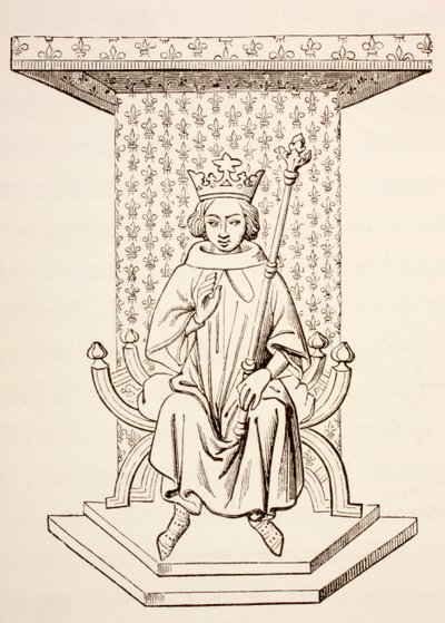 King Louis IX of France on His Throne with Fleur-de-Lis Motif, 1873 by French School